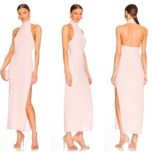 Norma Kamali Halter Turtle Dress Slit Stretchy XS Light Pink‎